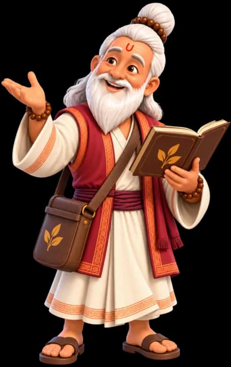 Gurubaa, GyanMul's AI tutor: a smiling elderly Nepali sage with a white beard, holding an open book.