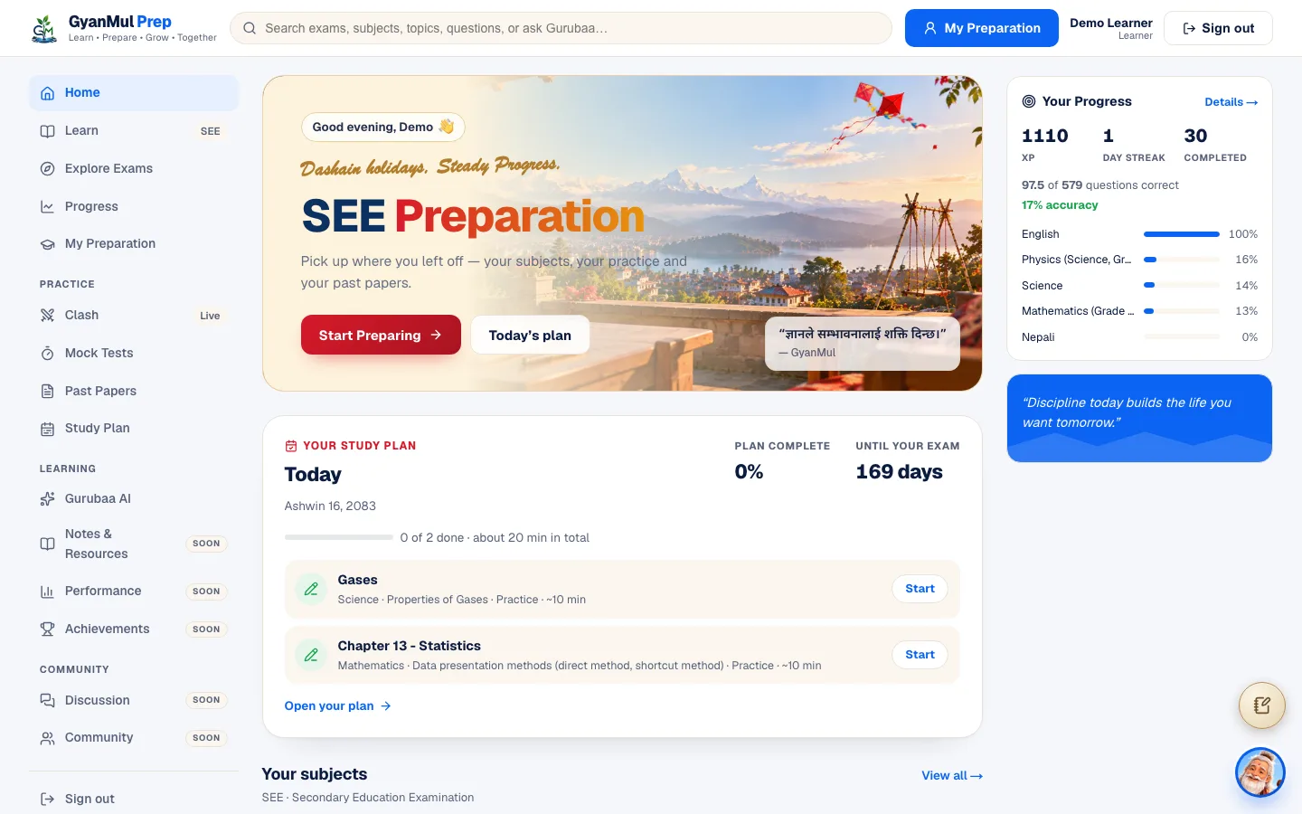 GyanMul Prep on the web: SEE and +2 exam preparation with past papers and mock tests.